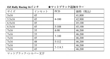 OZ Rally Racing 16 インチ 追加カラーマットブラックのご案内